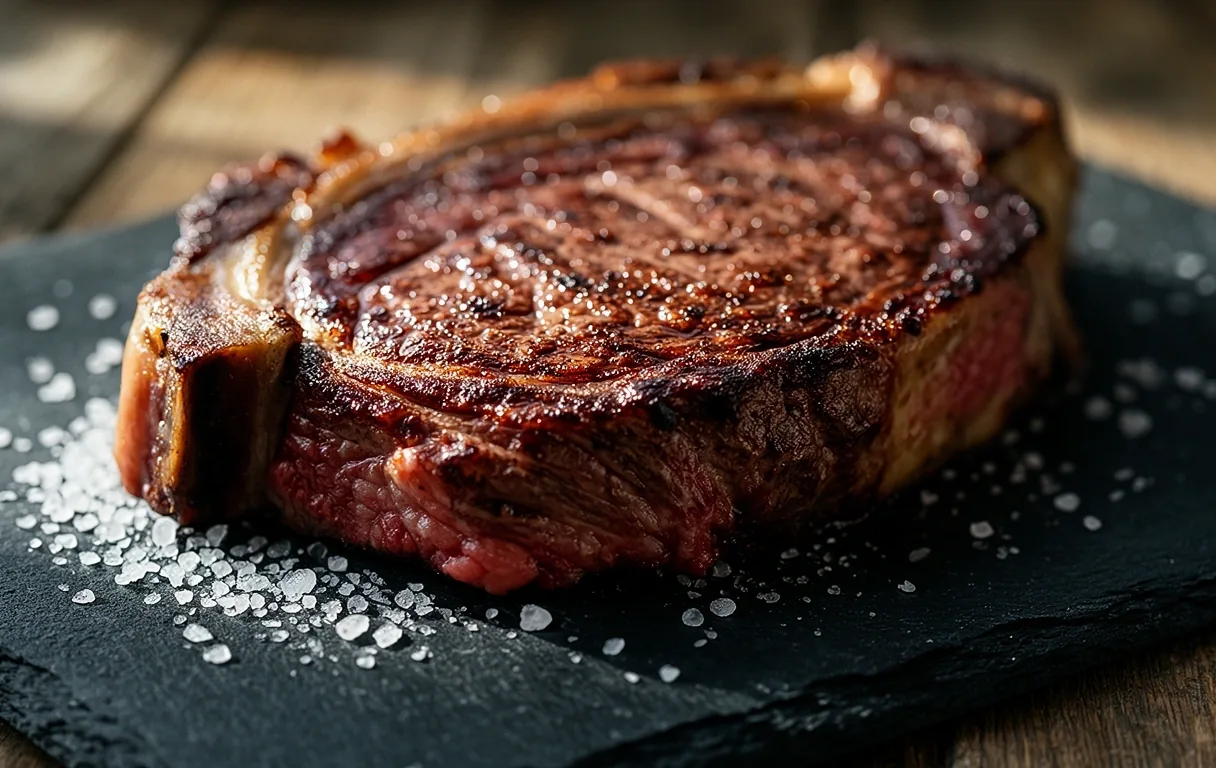 High-quality seared protein on slate
